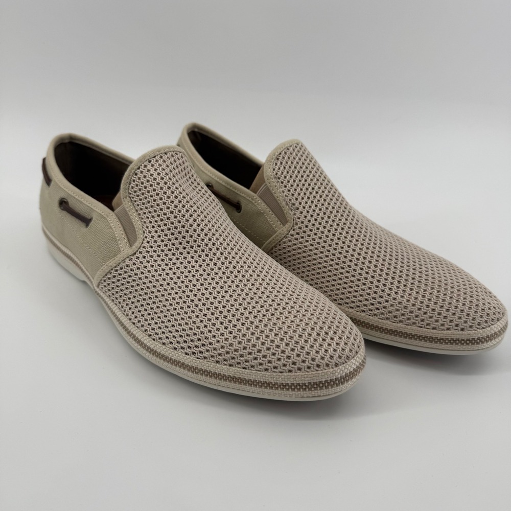 Aldo Mens Mesh Knit Canvas Slip On Boat Shoes Tan Beige Size 11
